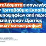 Ανακοίνωση αποτελεσμάτων εισαγωγής στην Τριτοβάθμια Εκπαίδευση των υποψηφίων από περιοχές που επλήγησαν εξαιτίας φυσικών καταστροφών συμπεριλαμβανομένου του Δήμου Πεντέλης